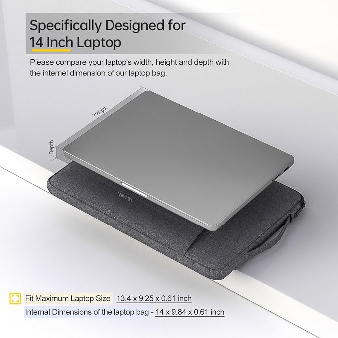 14 Inch Laptop Sleeve Case for Acer Chromebook Plus 514/ Aspire 14, HP Lenovo Dell ASUS Computer Carrying Bag, Space Grey