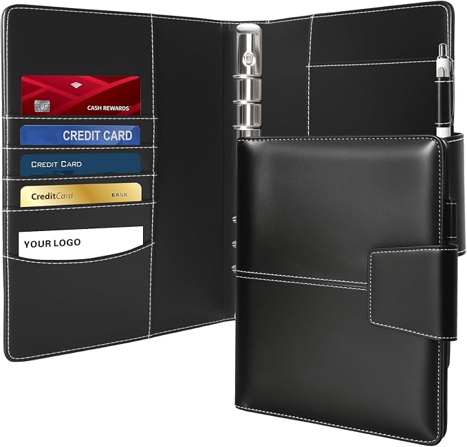 A5 Binder 6 Ring Faux Leather Refillable Notebook Binder Planner Cover Ring Binder with Magnetic Closure for A5 Paper,Photocard,Budget,Black(No Paper Inside)