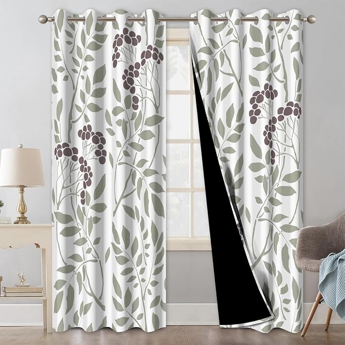 Blackout Curtains for Bedroom and Living Room, Farmhouse Thermal Insulated Room Darkening Drapes Soundproof Privacy Bedroom Curtains 2 Panel Sets, Leaves Print Black Out Curtains 84 Inch Long