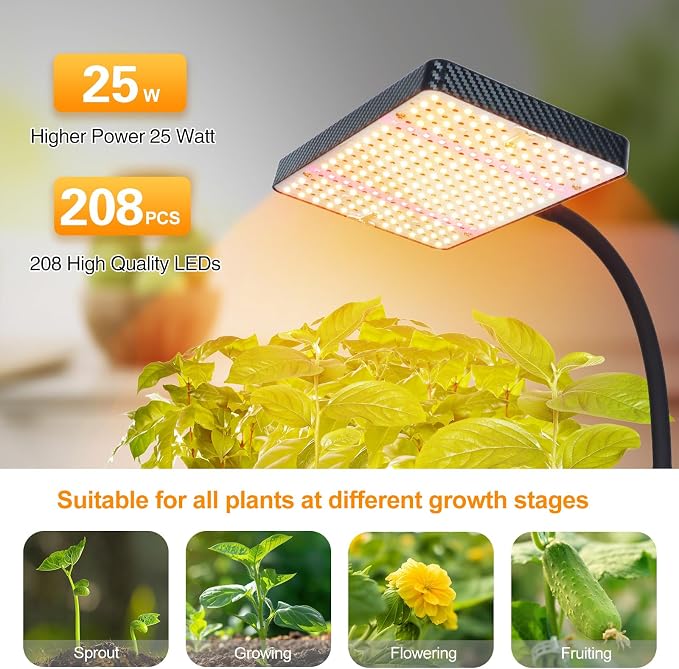 FECiDA 2026 Desk Grow Lights for Indoor Plants, Full Spectrum Tabletop Grow Lights for Seed Starting, Seedlings, Bonsai, 5 Modes 4/8/12/16/20 Hr Timer, 25 Watt Bright Enough, 16"-24" Height Adjustable