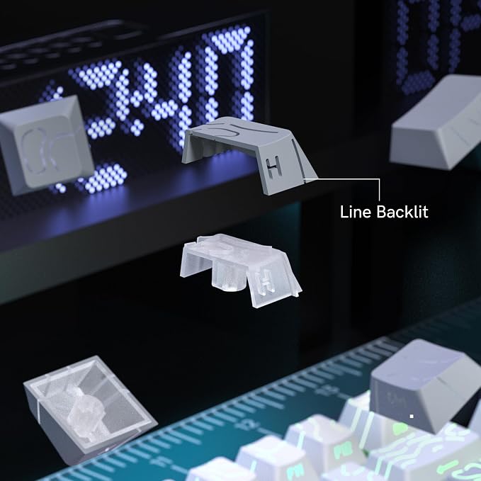 dagaladoo White/Grey Topographic keycap Sets Line Backlit Gradient keycaps Shine Through Keyboard Keys Side Printed Key caps Cherry Profile for 61/64/66/68/71/75/84/87 Mechanical Keyboards