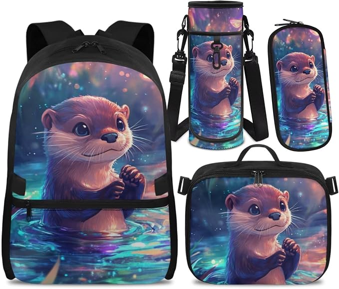 Doojoayie Girls Backpack with Lunch Box Cute Otter Bookbag for School Kindergarten Backpack for Girls Best Back to School Bags as Gifts Heavy Duty Back Pack for Preschool Kids