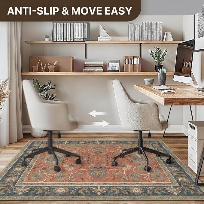48"x60" Office Chair Mat for Hardwood Tile Floor, Under Desk Carpet Protector for Rolling Computer Chair Mat, Machine Washable Area Rug, Anti-Slip 1/5" Thick Low Pile Thin Vinyl Floor Mat, Antique Red