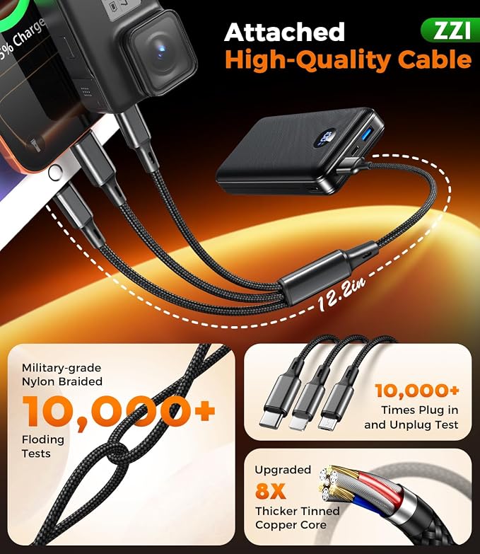 Portable Charger Power Bank, 60000mAh Battery Pack with 3 in 1 USB-C/iOS/Micro-USB Cable, 22.5W Fast Charging Portable Phone Charger, Travel Camping Essential Powerbank for iPhone 17/16 Samsung,Rose