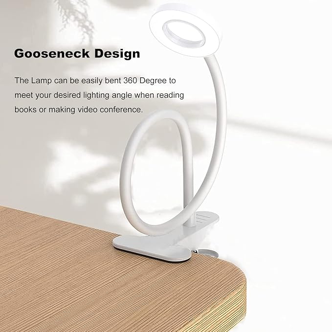 LED Desk Lamp with Clamp for Video Conference Lighting, USB Light for Laptop Zoom Meetings, Clip on LED Ring Light for Computer Webcam Lighting Dimmable White