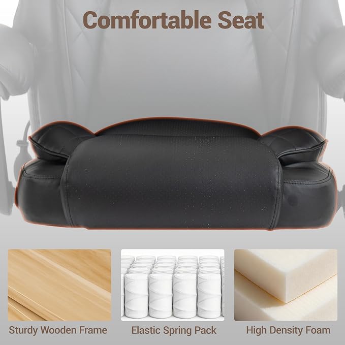 750 LBS Big and Tall Executive Home Office Chair w/Footrest, Black | PU leather, Built for Heavy People, Lumbar Airbag, High Back, Wide Seat, Reclining 90°-155°, Home Office Gaming Room