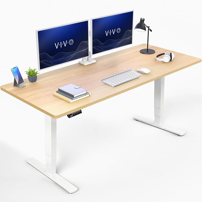 VIVO Electric 71 x 30 in Standing Desk, Touch Screen Adjustment, 220 lb Frame Support, 2E Series, Light Wood Top, White Frame, DESK-KIT-2EW71C