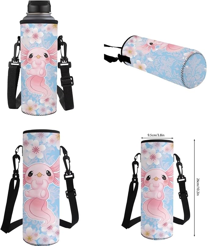 Ystardream Baby Axolot Elementary Backpacks for Girls with Lunch Box Cherry Blossom Kids School Bookbag with Pencil Case&Water Bottle Sleeve 4 in 1 Set for Student Back to School Gift