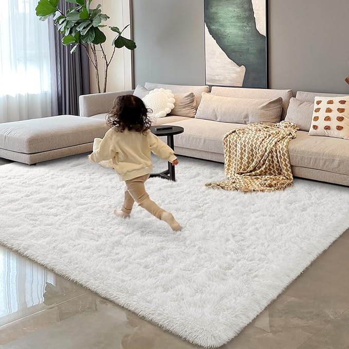 HOMORE Area Rug for Living Room 5x8 Fluffy Rug Modern Shag Rugs for Bedroom, Super Soft and Comfy Carpet, Cute Carpets for Kids Nursery Boys Girls Room Decor, Ivory