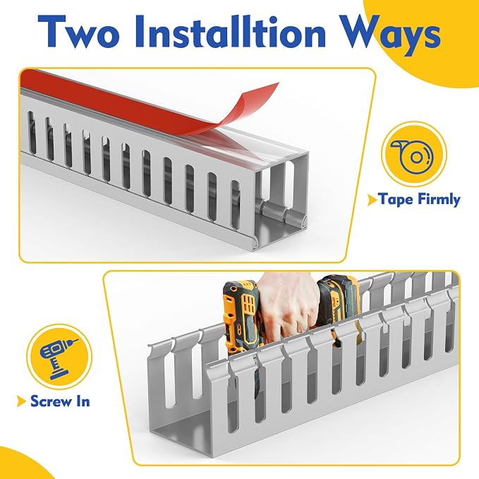 Open Slot Wiring Raceway Cable Duct,Cable Management Cord Track | 123" open slot cable raceway,Grey 1.57x1.57", 8 pcs desk wire channel to hide computer cables and cords
