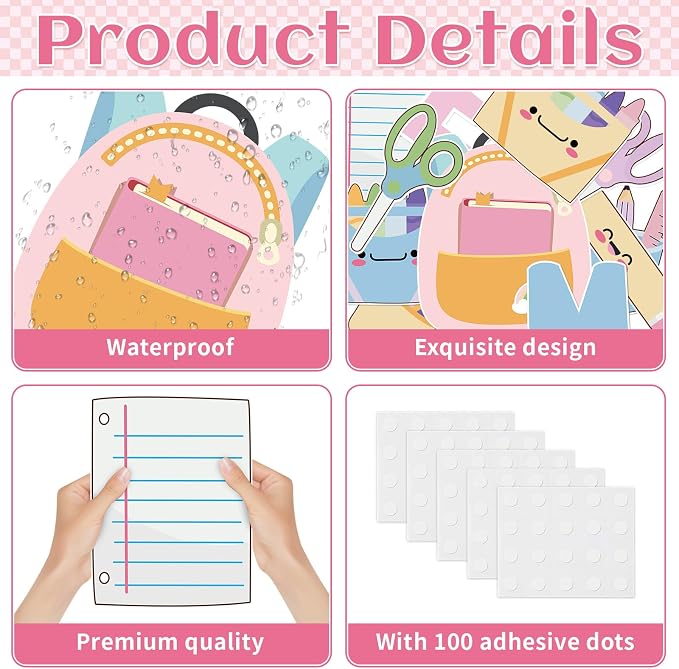 Welcome Back to School Bulletin Board Set - Colorful First Day of School Theme with School Supplies, Pencil, Notebook, Schoolbag Paper Cutouts - Ideal for Classroom and Back to School Party Decor