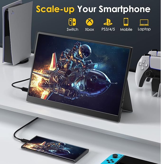 MNN 2.5K Portable Monitor 13.3" 2560x1600P UHD USB-C HDMI Laptop Monitor, 100% sRGB IPS Computer Gaming Display HDR Travel Monitor w/Speakers & Smart Cover for Laptop Xbox PS5 Switch PC Phone