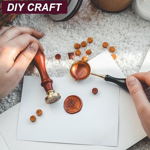 PATIKIL Wax Seal Kit, 300 Pcs Wax Sealing Beads, Wooden Warmer, Melted Spoon, 10 Pcs Tealight Candles for Envelope Letter Mailing Crafts DIY, Champagne Gold