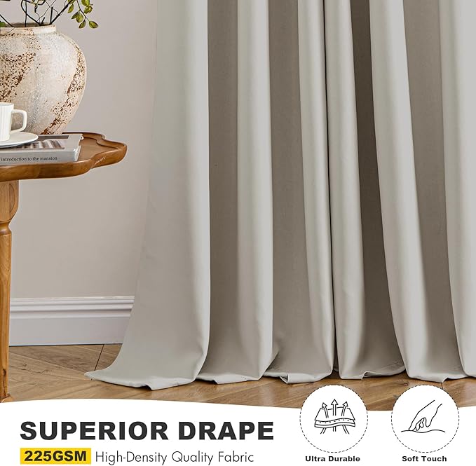 MIULEE Blackout Curtains for Bedroom Living Room 2 Panels, Thermal Insulated Room Darkening Drapes Grommet Noise Reducing Light Blocking Window Treatments 72 Inches Long 40x72 Inch Natural