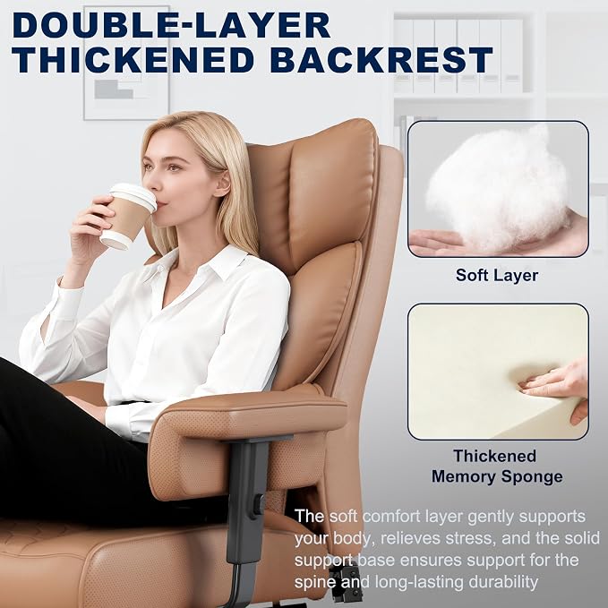 Misolant Big and Tall Office Chair with Footrest, High Back Executive Desk Chair with Adjustable Lift Armrest, 155°Recline，Lumbar Support Pillow, Faux Leather Gaming Chairs for Home or Office
