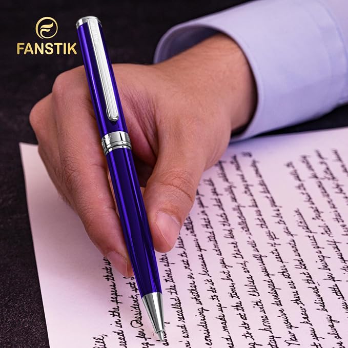 FANSTIK Blue Luxury ballpoint Pen, fancy gift set for women, Chrome Finish, Professional executive pen gift set for men (Lux BallPoint Blue)