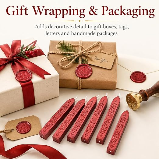6 Pieces Sealing Wax Sticks with Wicks for Letter Seal Wax Stamp,Wedding Invitations, Packaging Decoration,Christmas Gift Ideas (Wine Red)