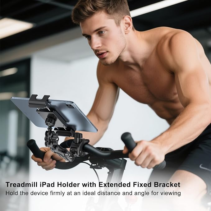 PLDHPRO Tablet Mic Music Holder for iPad Clamp Mount Stand, Microphone Tripod Treadmill Stroller Spin Bike Exercise Handlebar Accessories Compatible iPhone iPad Galaxy Tab 5.5-14.6'' Phones Tablets