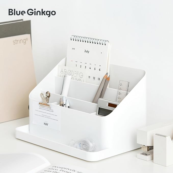 BLUE GINKGO Desk Organizer, Office Supplies, Green, Made in Korea | Multi-Compartment. Adjustable. Everyday Storage.