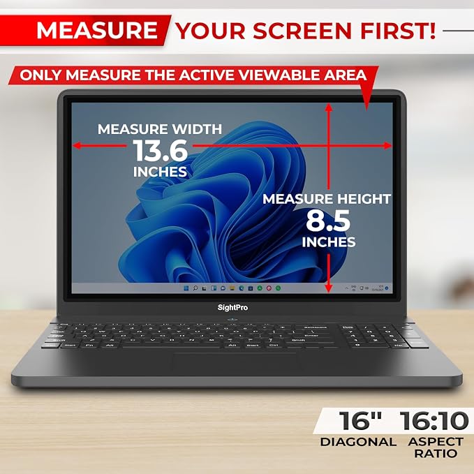 SightPro 16 Inch 16:10 Laptop Privacy Screen Filter - Computer Monitor Privacy Shield and Protector - High Clarity