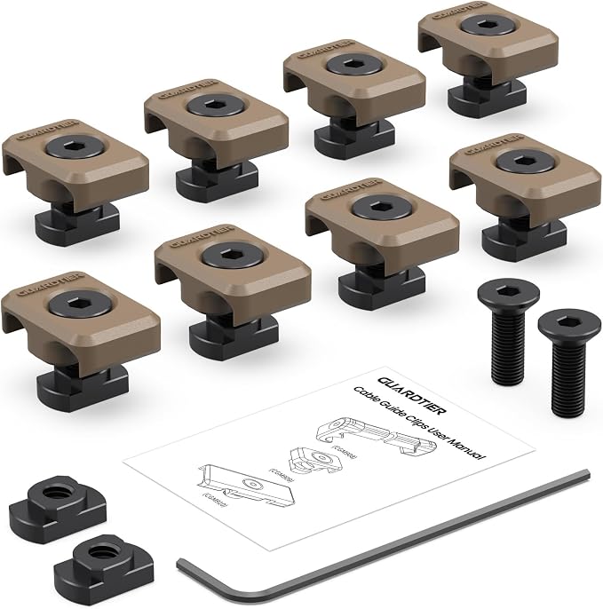 Guardtier CGM909 Pressure Switch Cable Guides Compatible with M-LOK System, Flashlight Laser Wire Management Clips 8 Pack - Black (Earth Tan)