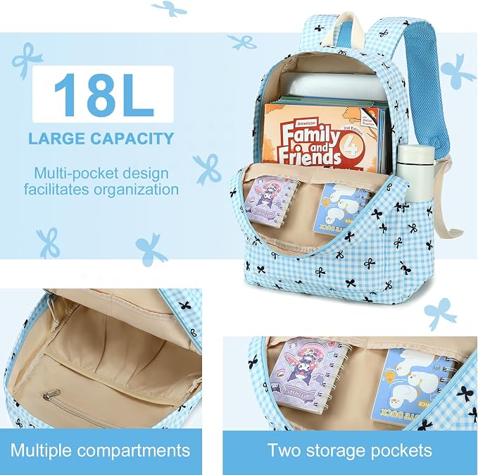 LEDAOU Kids Backpack for Girls Backpacks with Lunch Box, Lightweight Bookbag Set Elementary Middle School Back pack for 8-14