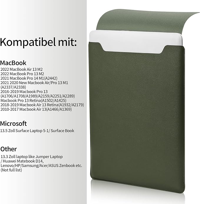 13.3-14 Inch Laptop Sleeve - Thin & Padded Case Compatible with 14" (2022), 13.3" (2015) Models | Portable Dark Green Protective Sleeve