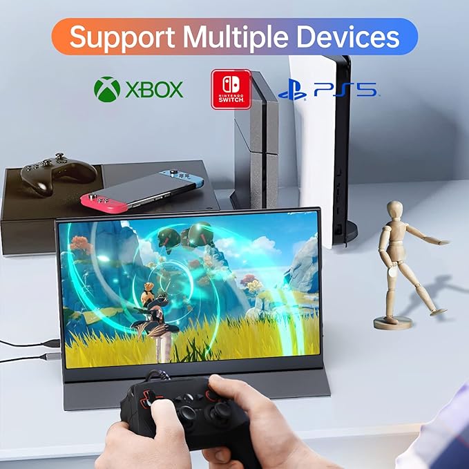 15.6inch Portable Monitor,1080P USB-C HDMI Second External Monitor for Laptop,PC,Mac Phone,PS,Xbox,Swich,IPS Ultra-Thin Zero Frame Gaming Display/Premium Smart Cover