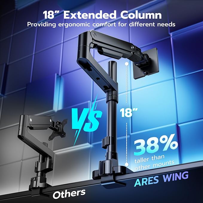 Single Monitor Arm Desk Mount for 17-49 Inch Monitors, Black | Heavy Duty Monitor Mount Stacked Monitor Arm Desk Holds 44 lbs