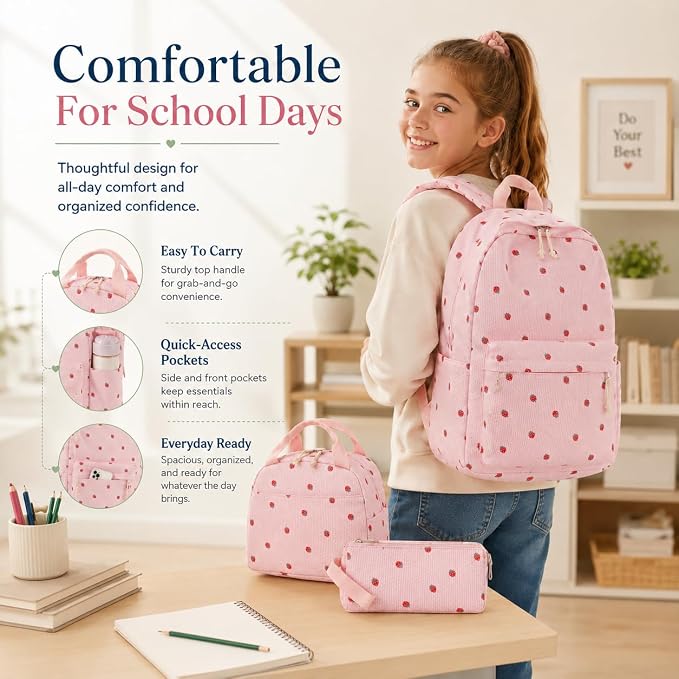 Bluboon School Backpack Set Girls Womens Laptop Bookbag Casual Daypack Fits 15 inch Laptop with Lunch Tote Bag and Pencil Bag