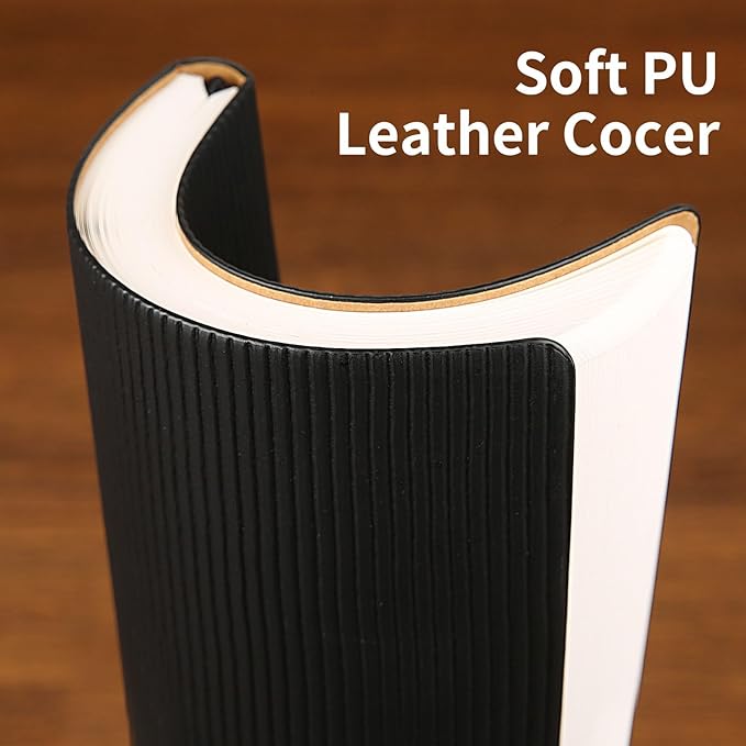 Lined Journal Notebook for Work College Ruled Note Book 7.2"x9.6" B5 PU Leather Daily Journaling 160 Pages for Women Men Writing Home School Supplies Business (Black)