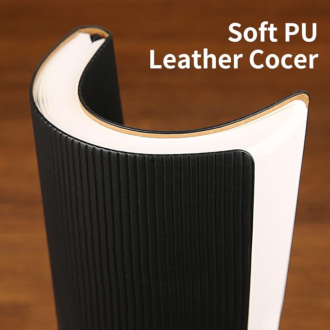 Lined Journal Notebook for Work College Ruled Note Book 7.2"x9.6" B5 PU Leather Daily Journaling 160 Pages for Women Men Writing Home School Supplies Business (Black)