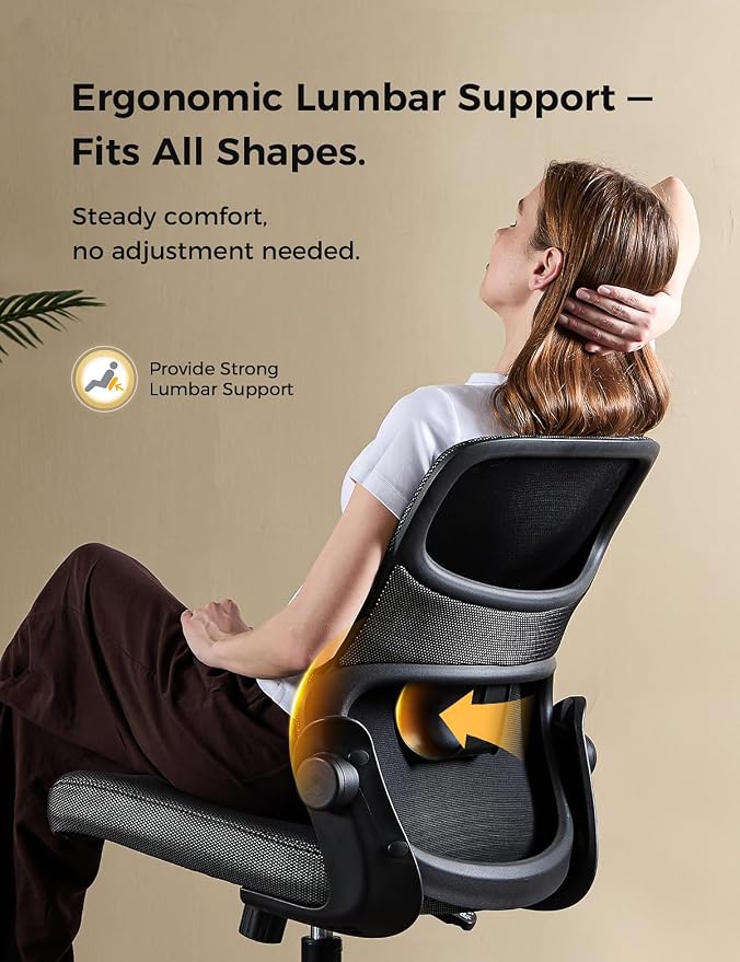 Mesh Office Chair, Armless Ergonomic Desk Chair for Small Spaces | Adaptive lumbar support, 2.8inch dual-density foam and quiet casters suit computer work, gaming and study, sturdy 300-lb base