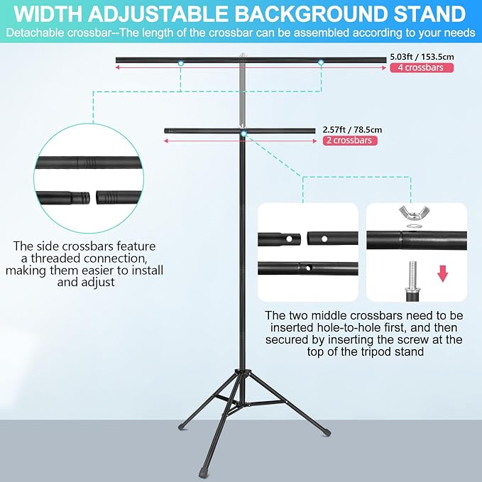 White Backdrop with Stand for Photoshoot, 5X6.5ft White Photo Backdrop with T Shape Background Backdrop Stand for Photography, Portable Photo Backdrop Curtain Stand Kit w Carrying Bag 5 Spring Clamps