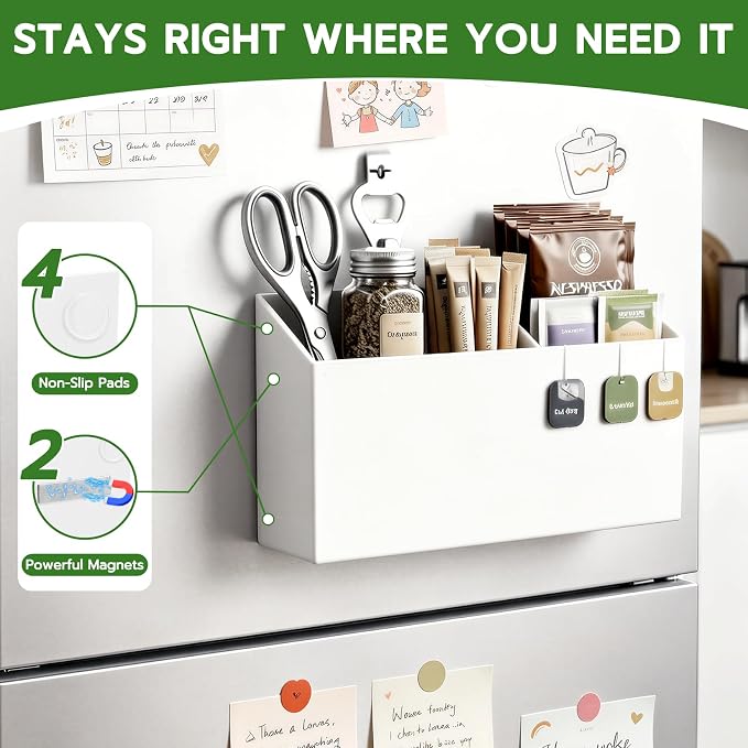 MR.MATE Magnetic Pen Holder, Magnetic Dry Erase Marker Holder for Whiteboard, Non-Slip Pencil Cup Holders for Fridge, Magnet Locker Organizer for Office Classroom Desk Accessories (White)