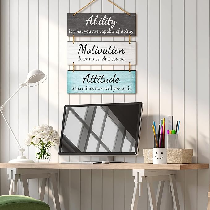 Jetec Office Wall Decor Sign Inspirational Motivational Plaques with Sayings Rustic Wooden Hangings Ability Sign for Coworker Holiday Gift Office Home Artwork Decoration(Fresh Color)