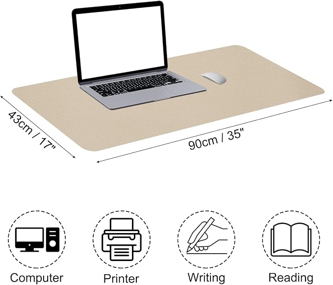 Patikil 35"x17" Dual Sided Desk Mat, Non-Slip Waterproof PU Leather, Khaki