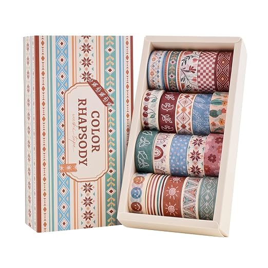 icceemee 20 Rolls Bohemia Theme Washi Tape Set,Writable Decorative Tapes for Scrapbooking, Junk Journal Supplies, Bullet Journaling, 0.6"x79" per Roll