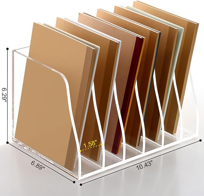 SANRUI Acrylic Desk File Organizer, Clear Magazine File Holder 6 Slot | Vertical Workspace Sorters, Folder Rack for Office Accessories Organization Storage