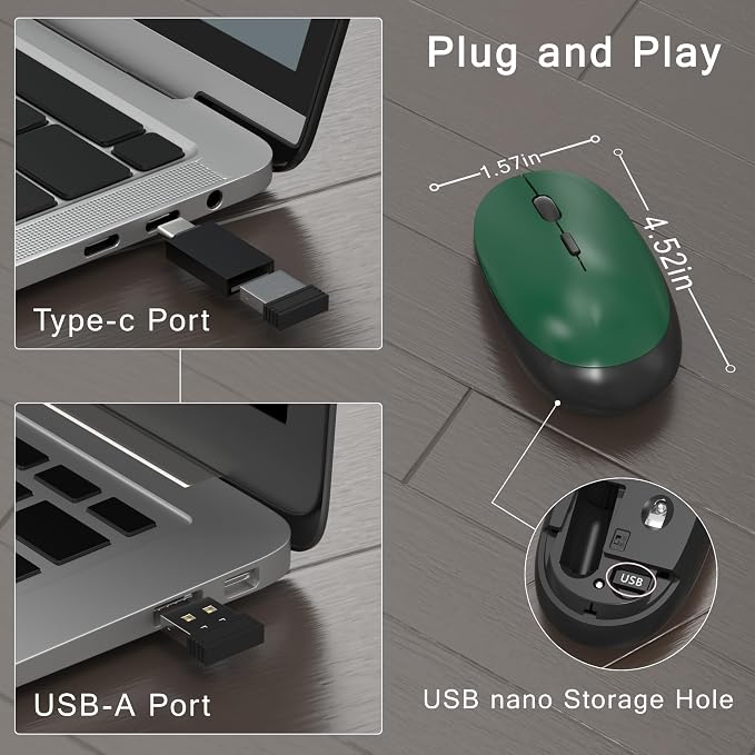 MPTOG Colorful Wireless Computer Keyboard and Mouse Combo with Round Typewriter Keycaps, Retro Design, Power Switch, Ergonomic Design, 2.4GHz Wireless for Windows, Mac, PC(Dark Green)