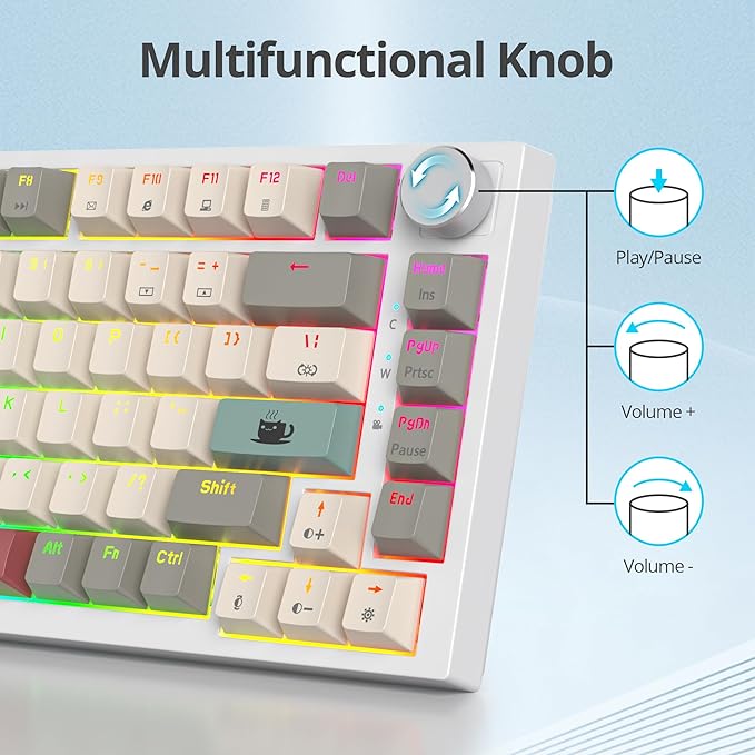 Guffercty kred 75% Retro Keyboard with Knob, Custom Gasket Mounted Wired Mechanical Gaming Keyboard 75 Percent RGB Hot Swap for Mac/Win (Gasket 82 Retro 9009)