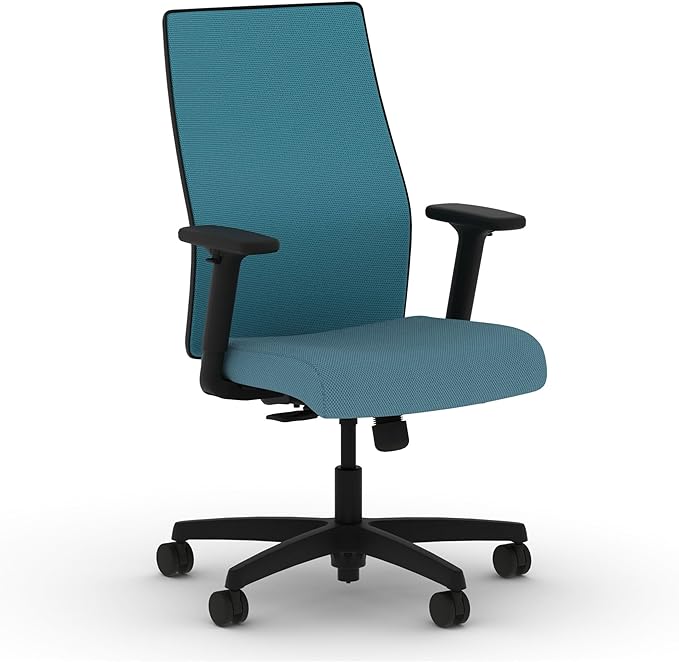 HON Ignition 2.0 Mid‑Back Ergonomic Office Chair, Mesh Task Desk Chair with Lumbar Support, Standard Synchro‑Tilt, Height and Width Adjustable Arms, Black Frame, Sky