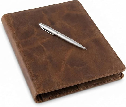 Moonster Leather Portfolio Professional Organizer Padfolio – Resume Folder with Luxury Pen - Leather Binder Portfolio Writing Pad with Business Card Holder - Portfolio Folder for Men & Women