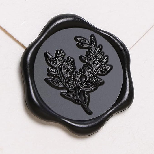 UNIQOOO Wax Seal Stickers - Eucalyptus Wedding Invitation Envelope Seal Sticker, 50 Pcs Self- Adhesive Black Stickers, Perfect for Invitation, Christmas, Gift Wrapping, Party