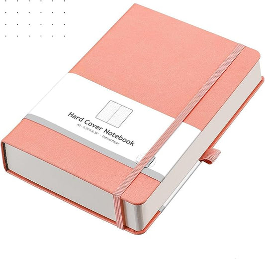 AHGXG Dotted Journal - 320 Numbered Pages Dot Grid Notebook A5 Thick Journal, 100gsm Thick Dotted Paper, Leather Hardcover,Inner Pocket, 5.75'' × 8.38'', Pink