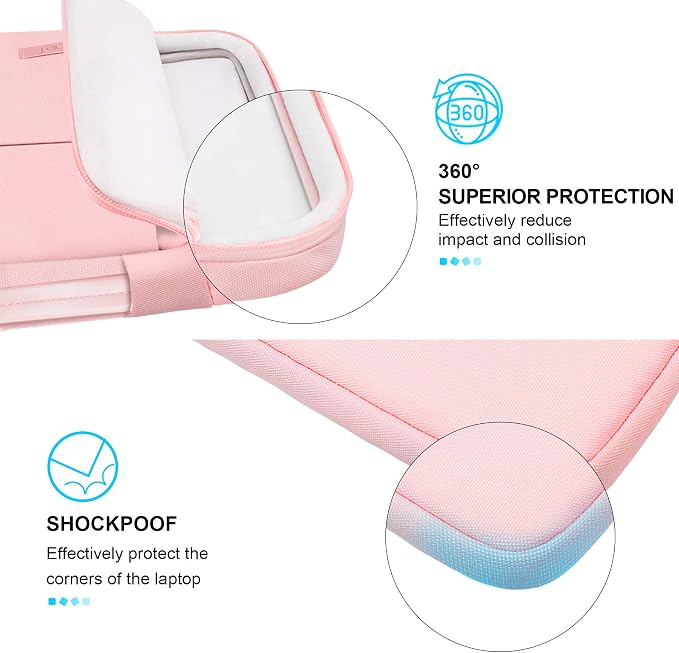 Lacdo 360° Protective Laptop Sleeve Case for 16 inch MacBook Pro M5 Pro/Max A3428 A3429 (2026), M4/M3/M2/M1 A3403 A3186 A2991 A2780 A2485 A2141, 15 inch Surface Laptop 7/6/5/4/3 Computer Bag, Pink