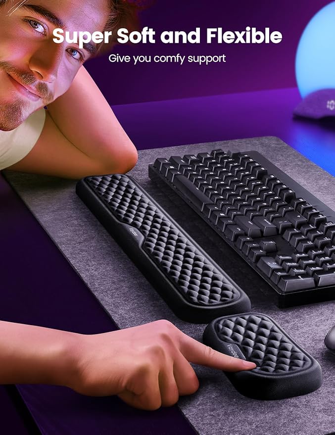 Vaydeer Wrist Rest for Keyboard and Mouse, Computer Ergonomic Wrist Support Pad, Soft Memory Foam Arm Cushion for Desk, Palm Hand Office Laptop Typing-Ocean Blue
