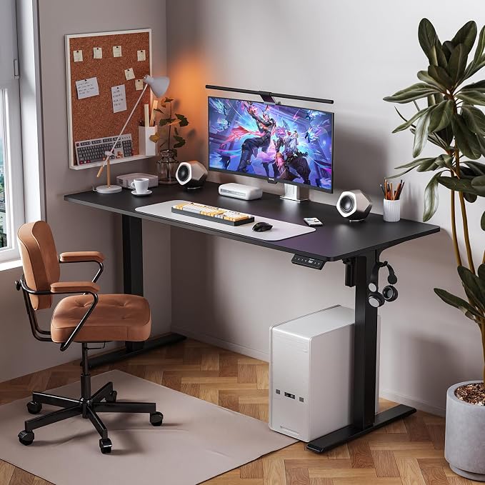 WALKINGDESK 40x24 Inches Height Adjustable Electric Standing Desk with 2 Hooks for Home Office, Ergonomic Sit Stand up Desk with Splice Board, Black