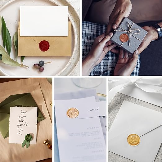 Wax Seal Stamp Kit - Sealing Wax Beads in 24 Colors with Personalized Letter Stamp,Steel Melting Spoon,Tea Candles and Round Molds – Perfect for Wedding Invitations,Envelopes(L)