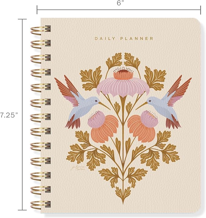 Fringe Studio Paper Cover Non-Dated Daily Planner, "HUMMINGBIRDS" 6" w x 7.25" h, 160 pages, Juliana Tipton Collection (877PA001FSC)